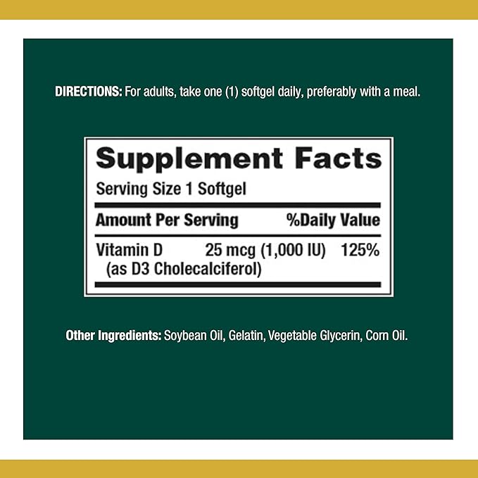 Nature's Bounty Vitamin D3 1000 IU Softgels, 350 Count