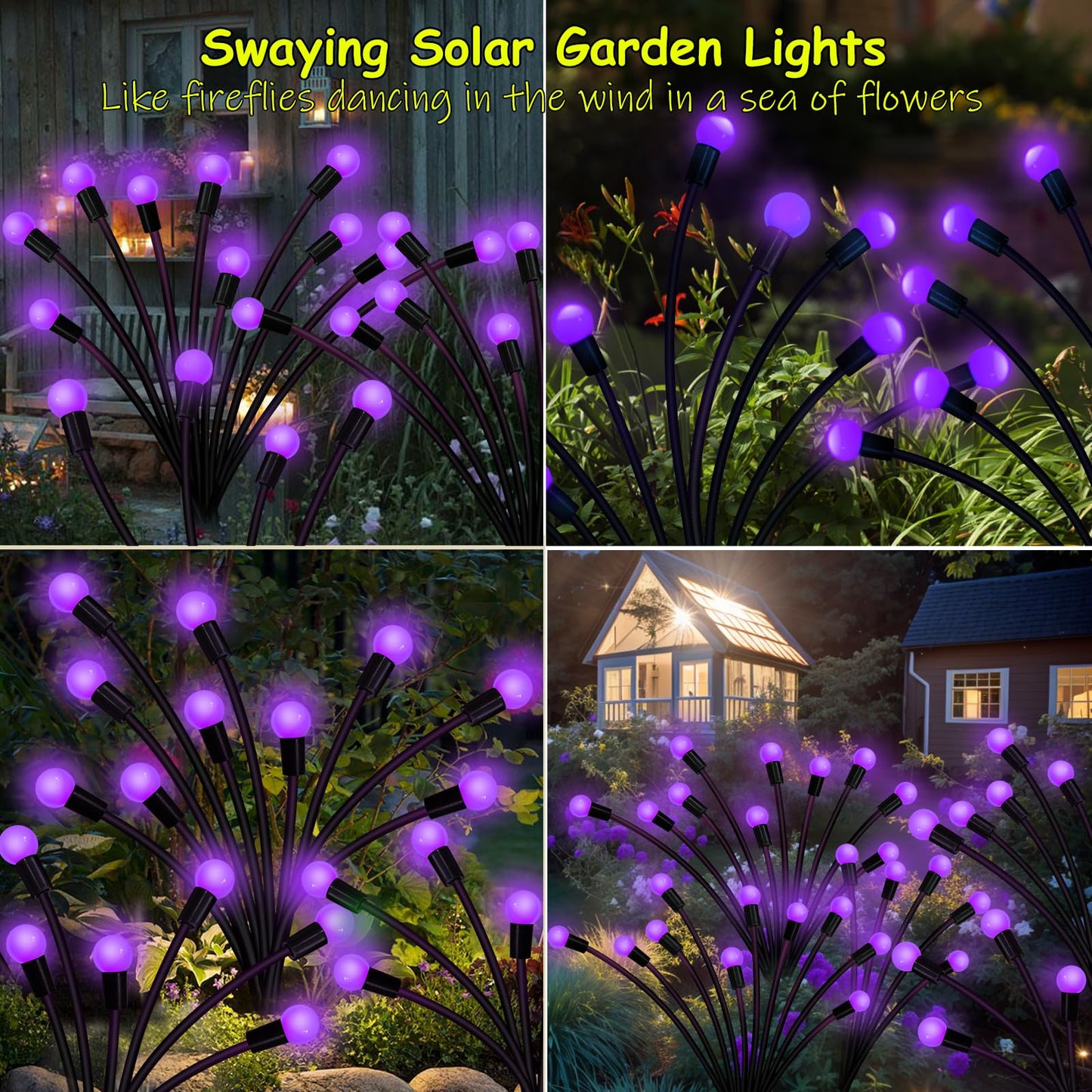 Kohlrabi Solar Garden Lights Outdoor, 4 Pack 40 LED Solar Purple Firefly Lights Waterproof, Sway by Wind, Halloween Swaying Light for Yard Patio Backyard Garden Planter Flower Bed Pathway Decoration
