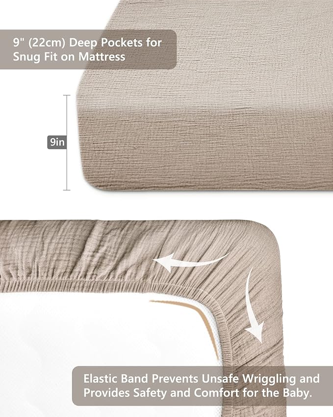 Crib Sheets for Baby Boy Girl 2 Pack, Fitted Crib Mattress Sheet 28" x 52", Muslin Toddler Bedding with Neutral Style, Nursery Bedding Essentials (Beige & Sage)