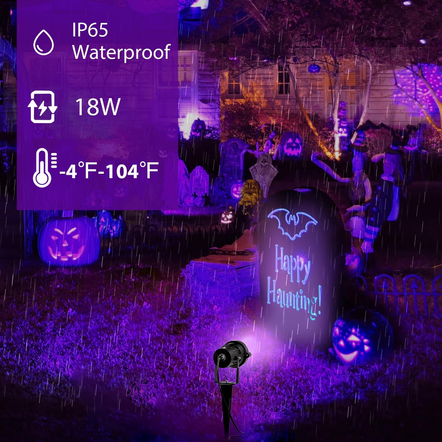 Onforu 18W Black Light Spotlight, IP65 Waterproof, 385-400nm UV, Outdoor Stage Lighting, Black, Model A18UV (2 Pack)