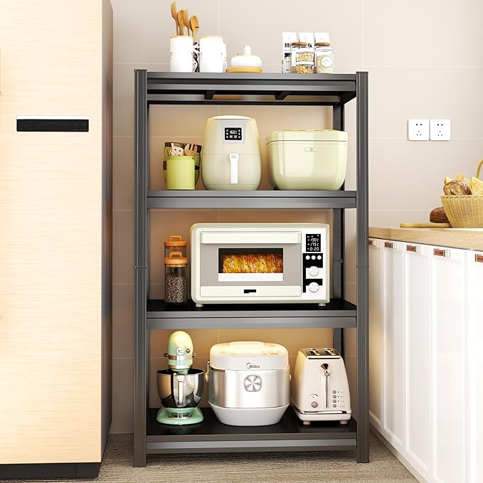 Kitchen Shelves, Adjustable Height Kitchen Shelving Unit, 1600Ibs Heavy Duty Storage Shelves, Kitchen Shelf Organizer, Ideal for Pantry, and Garage Storage Solutions, 23.6"Wx13.8"Dx54"H, Black