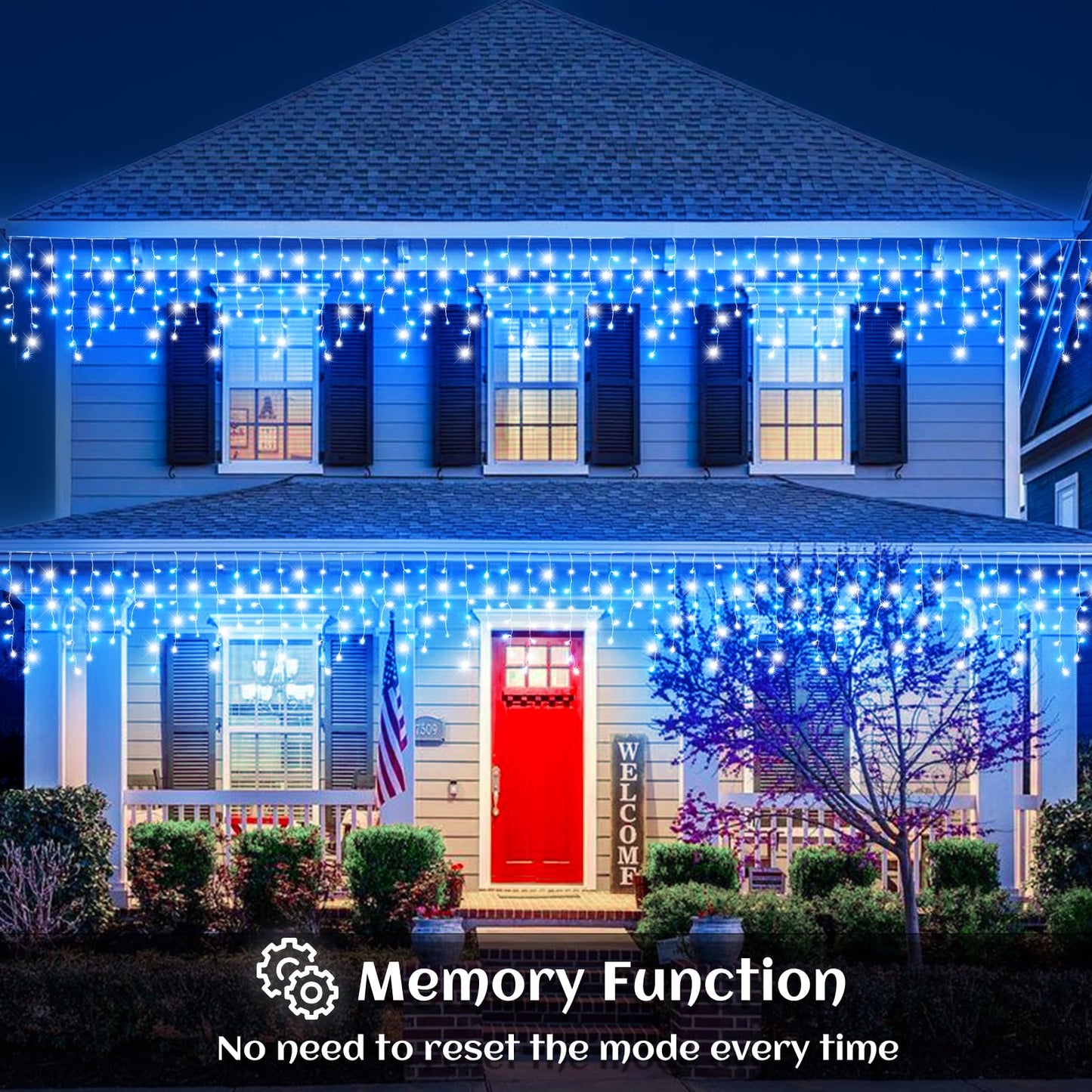 132Ft Icicle Lights For Outside  Blue And White Christmas Lights Outdoor Indoor  1280 Led Twinkle String Light With 240 Drops Curtain Light For Thanksgiving Room Home Wall Bedroom Window Decoration