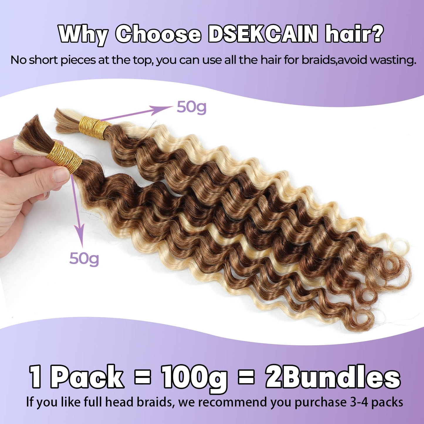 DSEKCAIN P27/30/613 Human Braiding Hair for Boho Braids Highlight Brown Blonde Deep Wave Bulk Human Hair for Braiding Crochet Cu