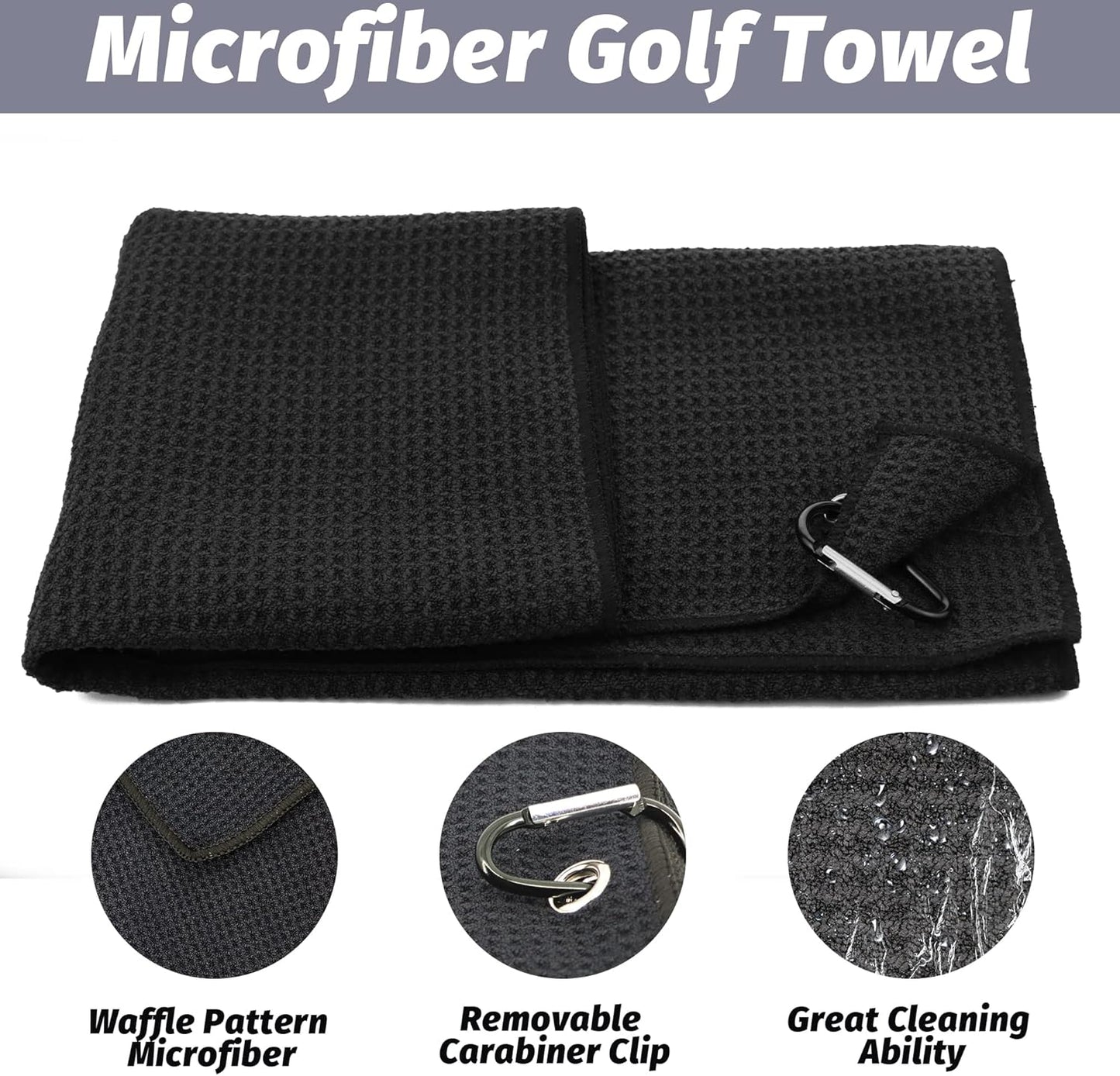 Golf Accessories Kit - Microfiber Waffle Pattern Golf Towel with Clip, Club Brush Groove Cleaner & Clip, Divot Tool with Marker - For Men & Women