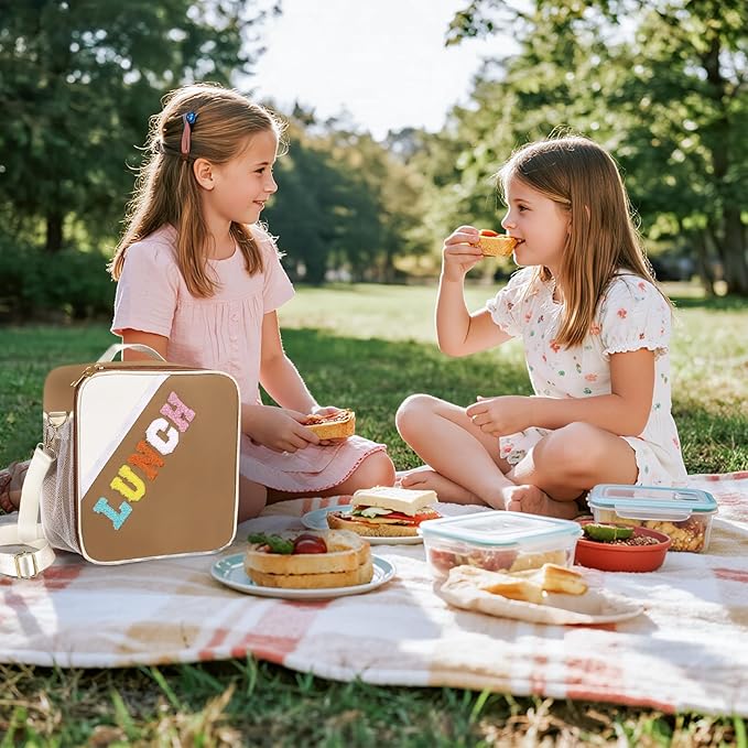 Lunch Bag Kids,Insulated Lunch Bag With Adjustable Shoulder Strap,Reusable Lunch Bag for Kids, Girls,Boys, lunch Bag Women,Preppy Lunch Box for School,Travel, Picnic (brown)