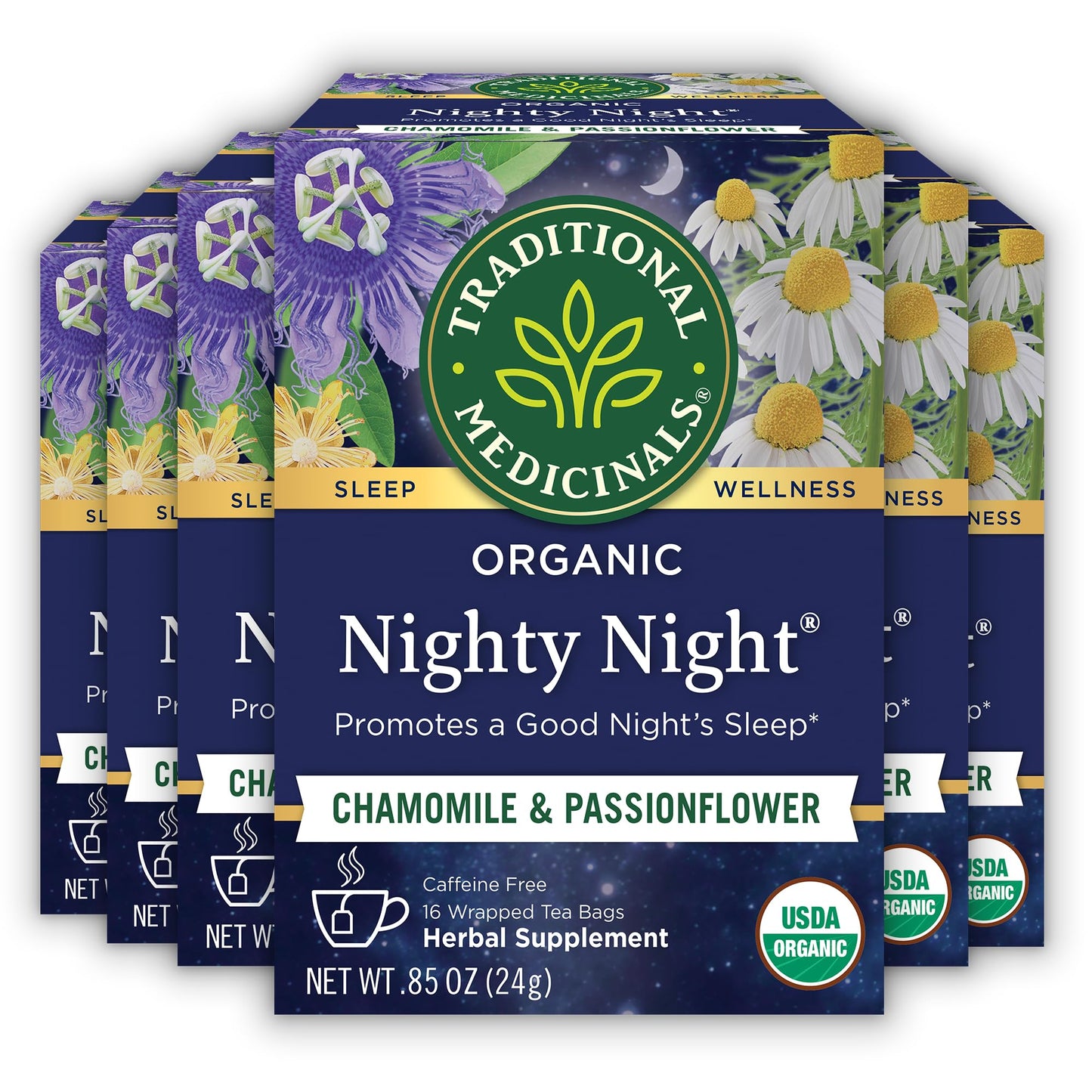 Traditional Medicinals Tea, Organic Nighty Night, Relax & Get a Good Night s Sleep, Includes Spearmint 96 Tea Bags (6 Pack)