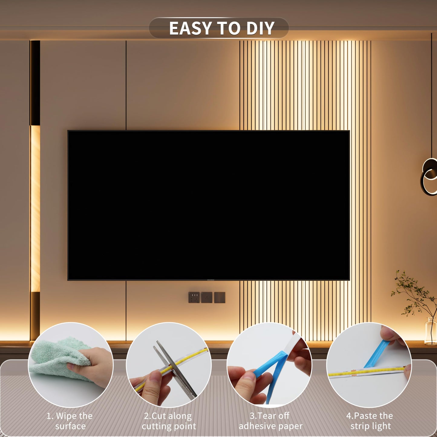 MIWISE COB LED Strip Light 32.8ft/10m,CRI 90+ Warm White 3000K High Lumen Dimmable Super Bright Flexible DC24V LED Tape Light with Controller/Dimmer,for Cabinet Home Office DIY Lighting Projects