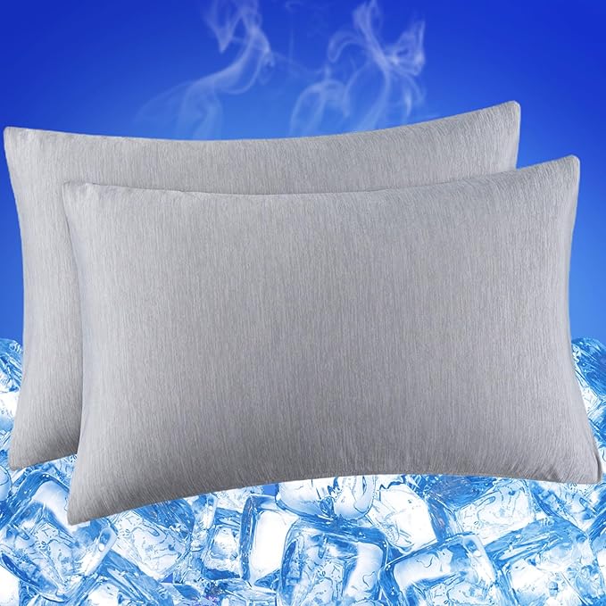 Cooling Pillow Cases for Hot Sleepers - Double Side Arc-Chill Q-Max>0.5 Cooling Fiber Cool Pillow Cases 2 Pack - Breathable Soft Cold Pillow Cases with Hidden Zipper (Dark Grey, 20" x 36")