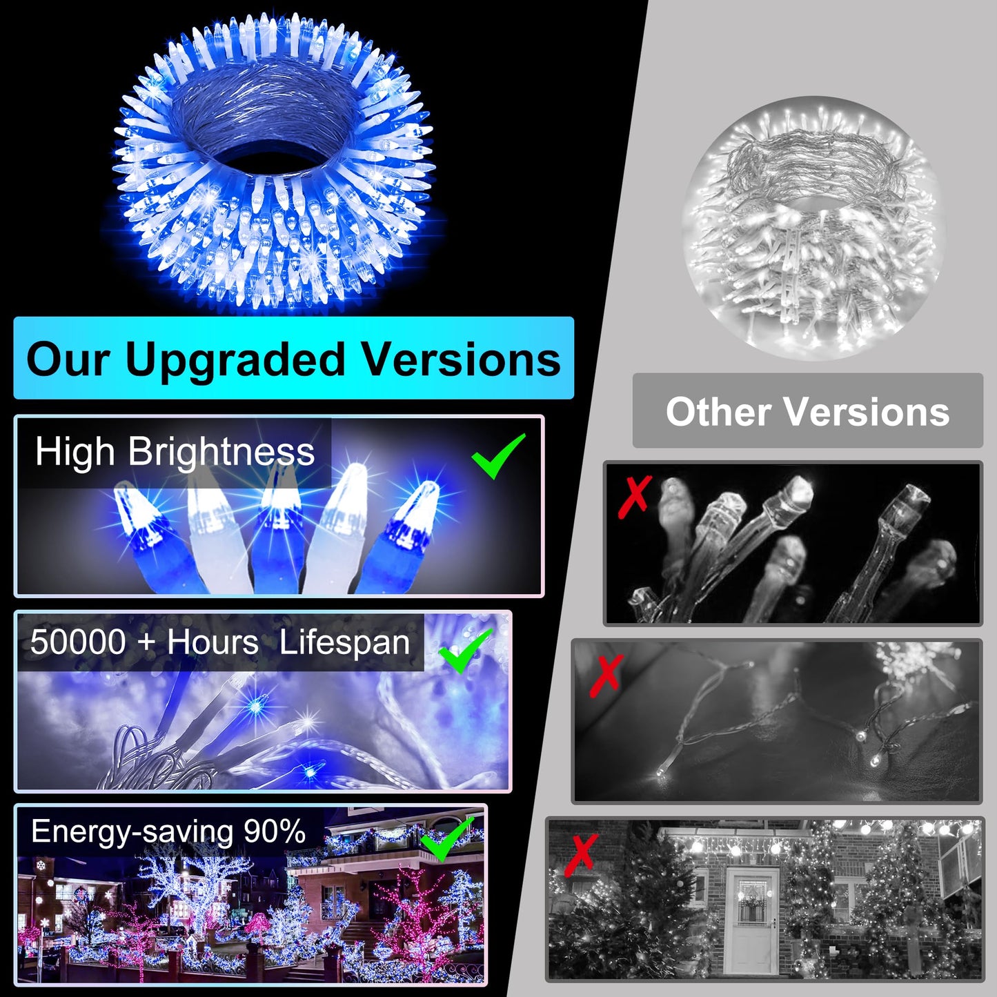 350Led Christmas Lights Indoor Outdoor  90Ft 12 Modes Blue And Cool White Led String Lights With Timer Dimmable  Waterproof Tree Lights For Xmas Patio Yard Fence Wedding Bedroom Garden Decor