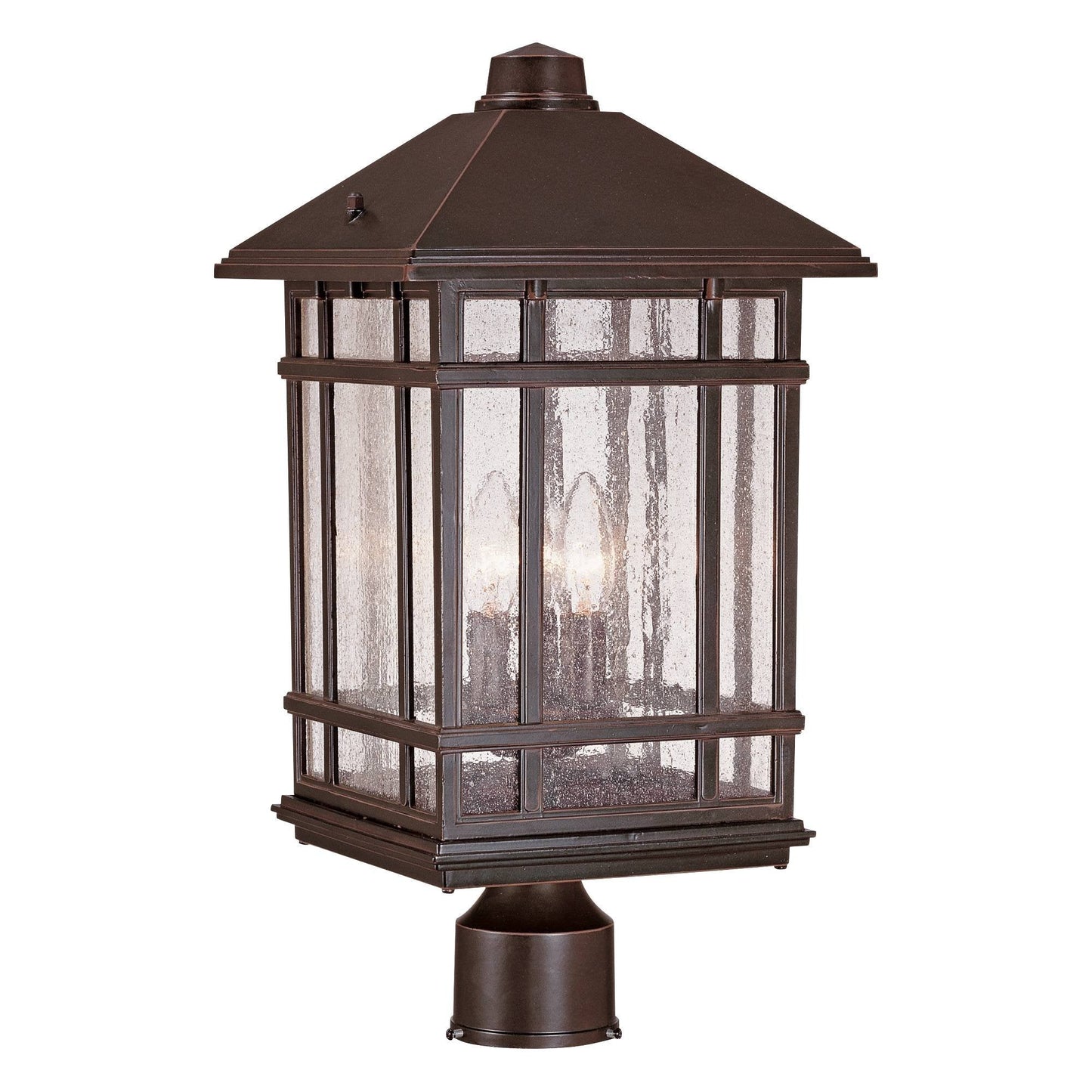 Kathy Ireland Outdoor Post Light, 18 Rubbed Bronze, Frosted Seeded Glass Panels, Model Lp123S-2C-E12, For Porch, Patio, Garden, Driveway