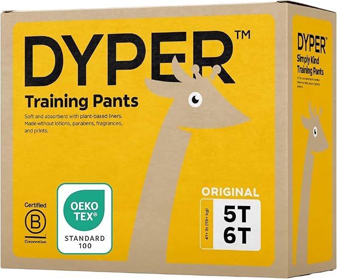 DYPER Toddler Potty Training Pants Girls & Boys Size 5T-6T, Honest Ingredients, Day & Overnight, Made with Plant-Based* Materials, Hypoallergenic for Sensitive Skin, Unscented