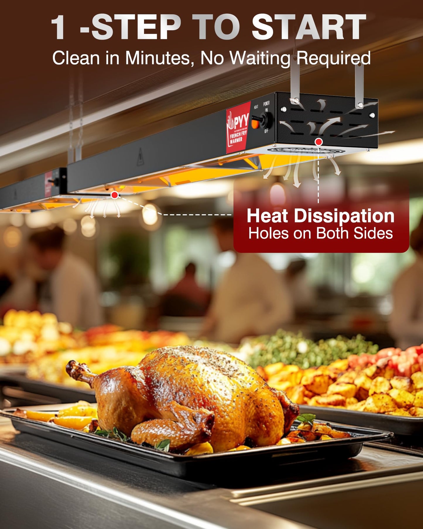 PYY Food Heat Lamp, 42 Inch Commercial Food Warmer Light, Stainless Steel Electric Strip Heater for Restaurant/Kitchen/Buffet/Cafeteria, Pass-Through Stations Heating Equipment, 800W Black
