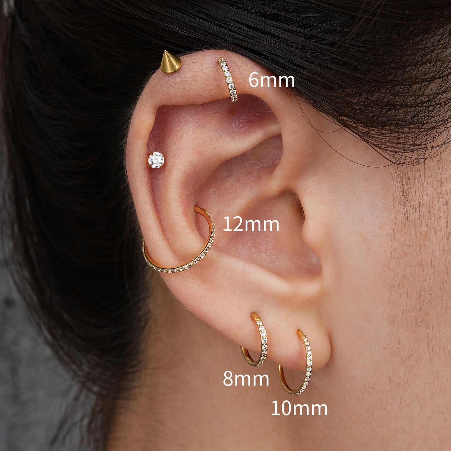 FINE4U 16G 6mm Helix Piercing Jewelry Hoop Gold - ASTM F136 Titanium Helix hoop Earrings for Women, Forward Helix Piercing, Cart