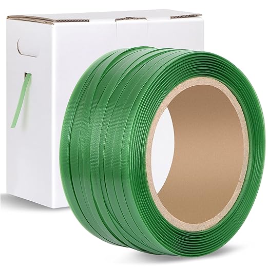 Heavy Duty Packaging Strapping Banding Roll - Green Polyester PET Industrial-Grade, 1000' x 5/8" x 0.035" Pallet Strap Coi...
