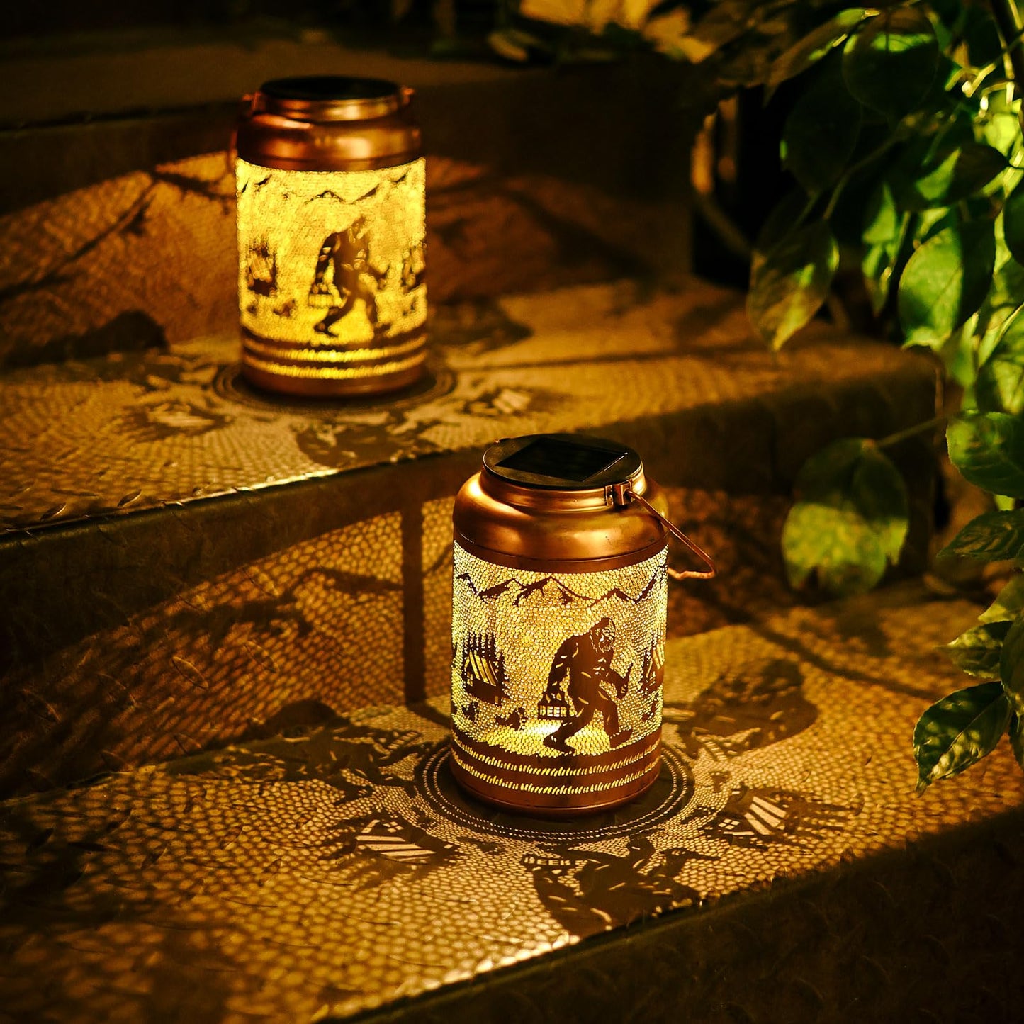 2Pack Solar Lanterns Outdoor Waterproof Hanging Bigfoot Solar Lights Big Foot Sasquatch Gifts For Women Mom Grandma Metal Decorative Led Light For Garden Decor  Yard  Patio  Lawn  Porch