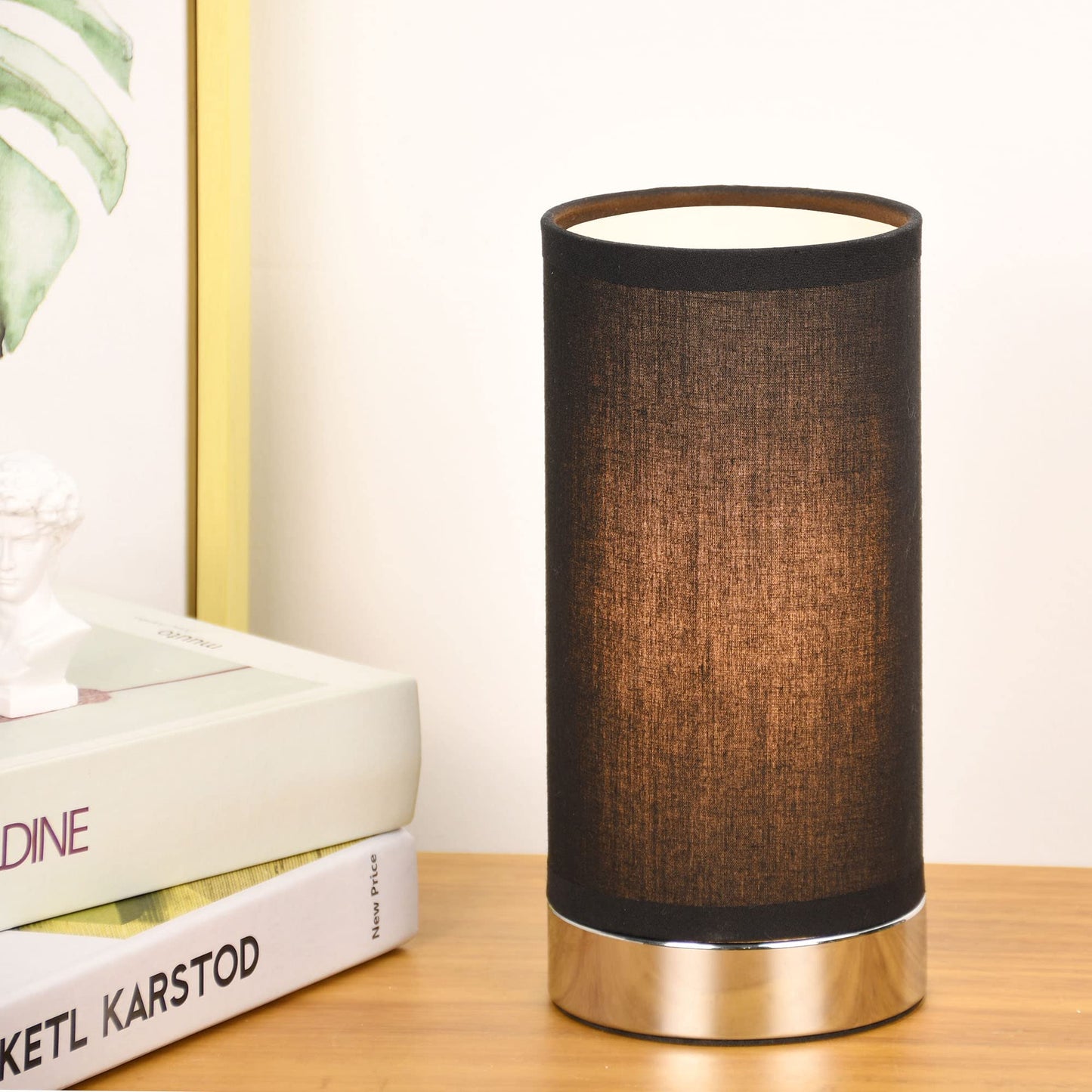 Lampwell FION Small Table Lamp, Metal and Fabric, Pure Black, F3.94×H8.27IN, Model 21889, Bulb Excluded