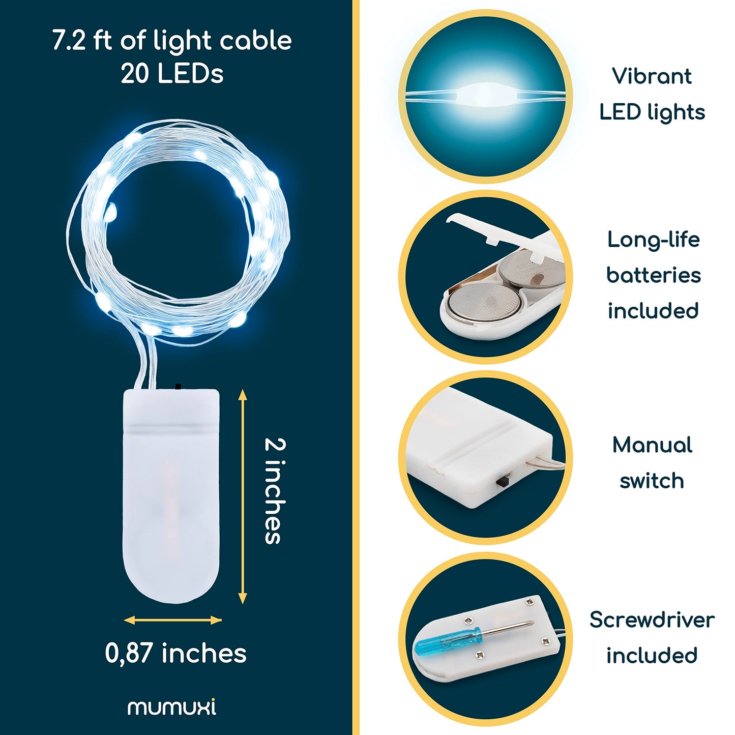 Mumuxi 24 Pack 7.2Ft Led Fairy Lights, Battery Operated Mini String Lights, Cool White, Perfect For Weddings, Parties, And Home Decor