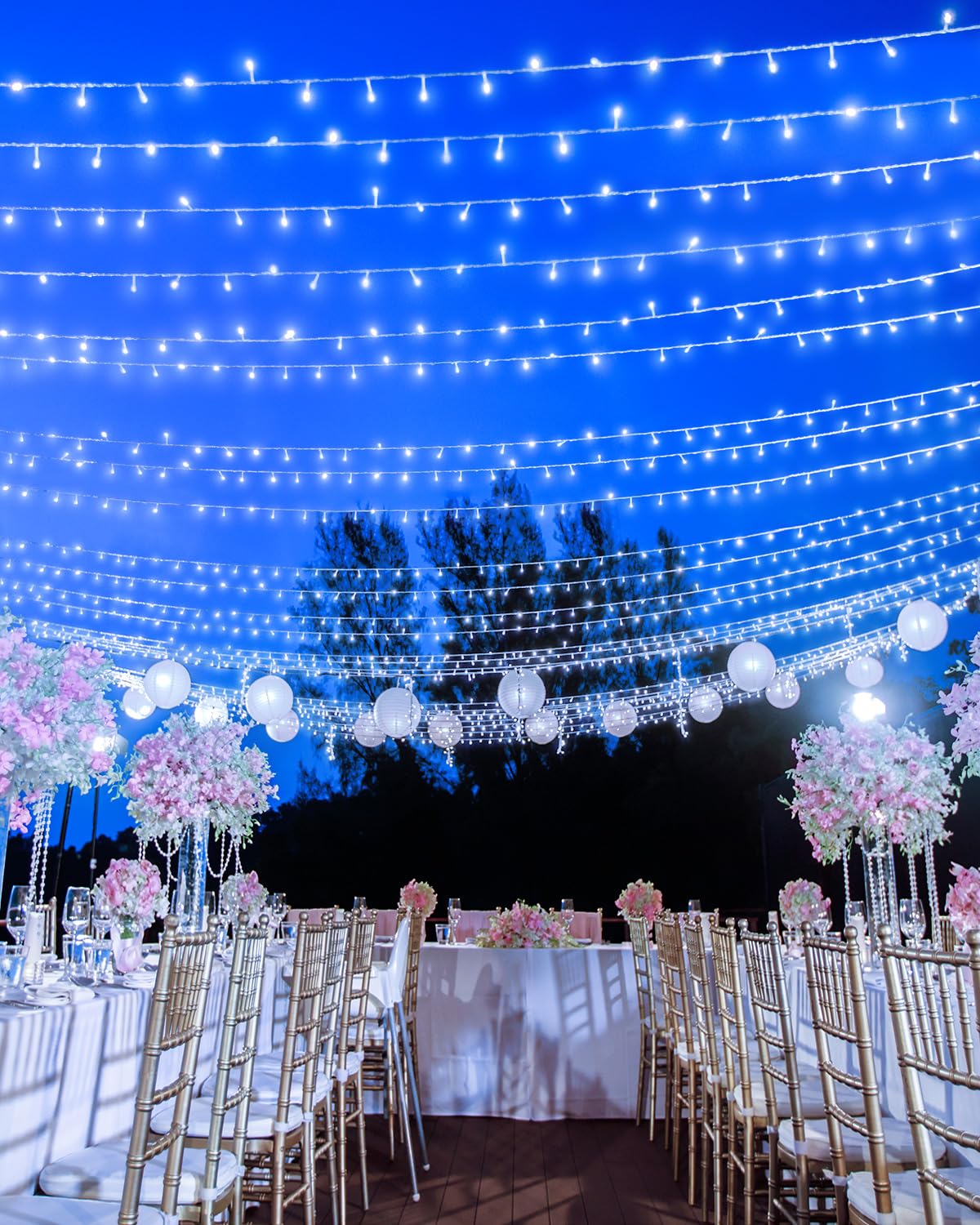 JIXXULVU LED Christmas Lights, 552FT 1400 Lights, Waterproof, Timer, 8 Modes, Cool White, Model 300L
