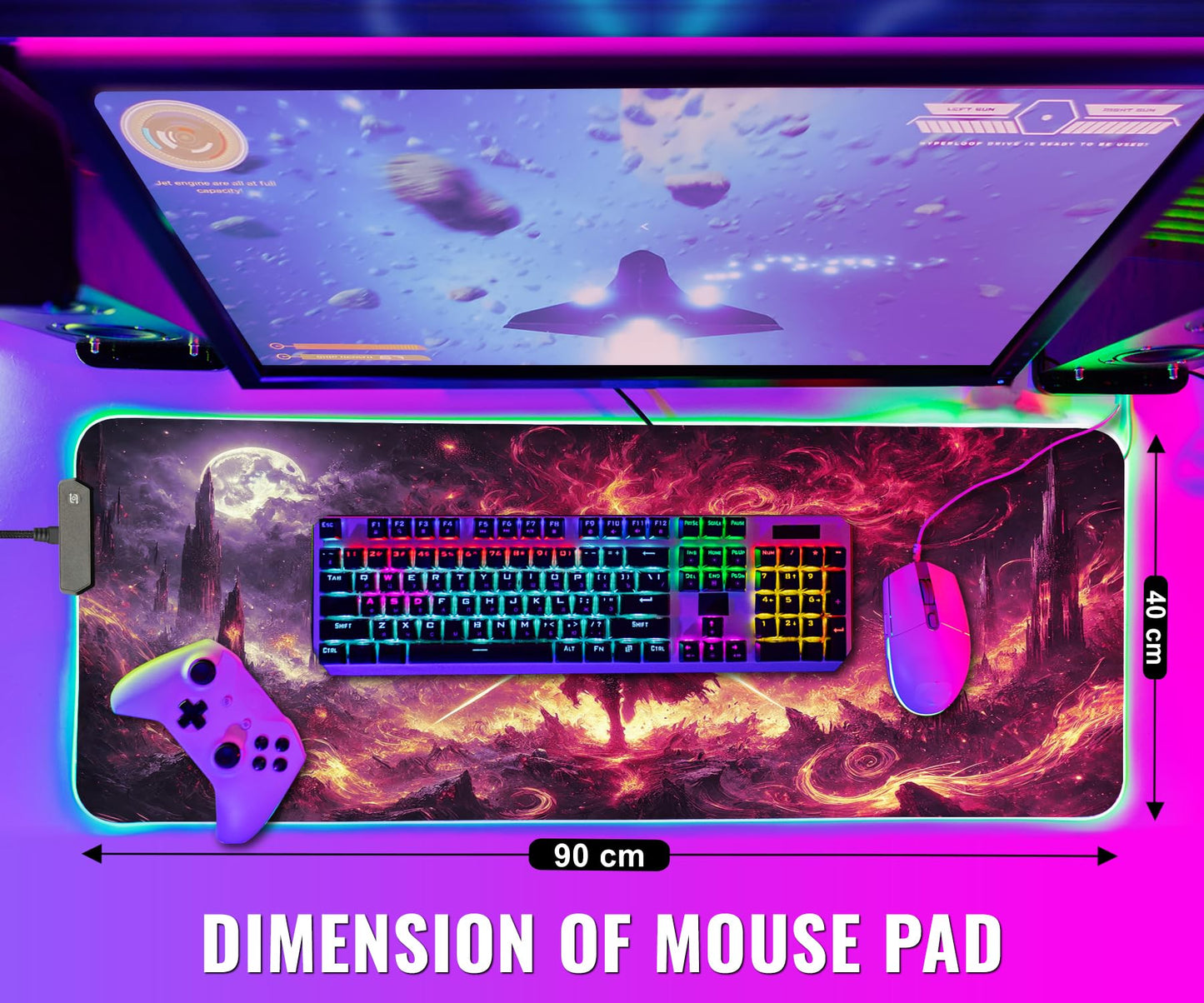 Nexus Elite Gaming Mouse Pad - Desk Mat Gaming Mouse Pad , Medium Extra Large Extended Big Long Huge XL XXL and XXXL RGB LED Light Mousepad For a Computer , PC Mats Mousepads Hellfire Crusader