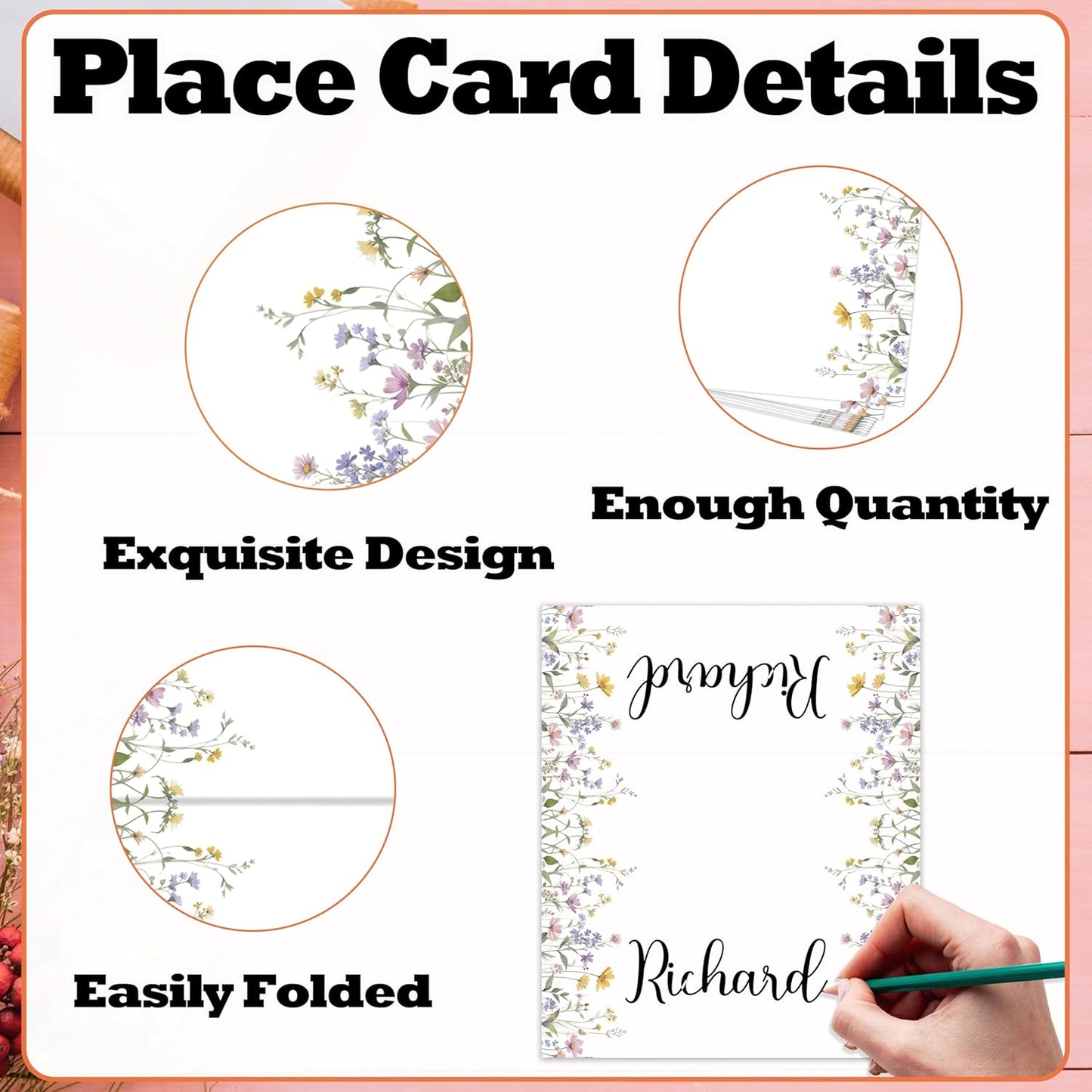 Wildflowers Place Cards For Girls, Spring Floral Name Card For Table Setting, Spring Holiday Party Favors Supplies, Wildflowers Tent Cards Decor For Bridal Shower Wedding Baby Shower, 25 Pack -10