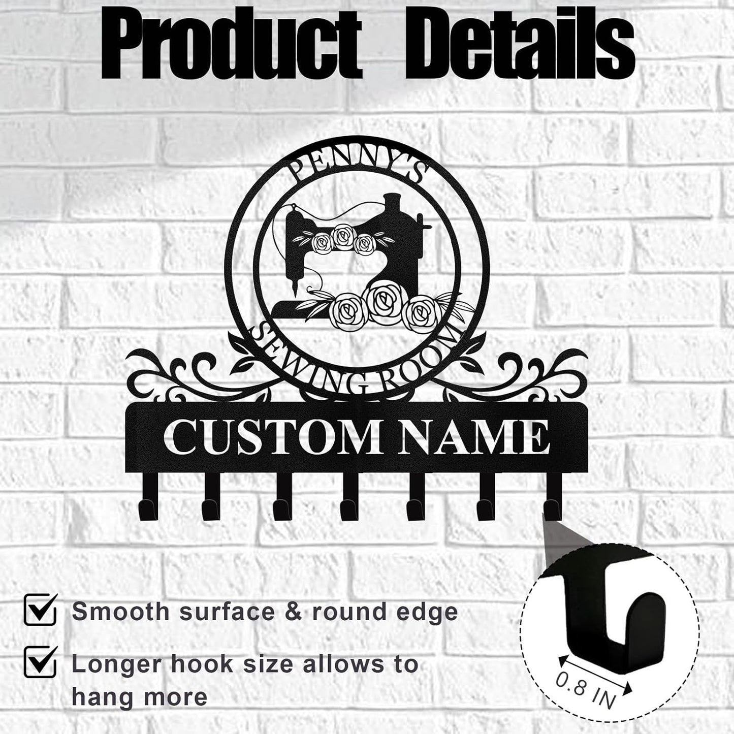 Personalized Key Holder Wall Mount - Custom Sewing Machine Design Key Hanger for Wall Art Decor, Metal Coat Rack Organizer with Hooks, Key Hanger for Bedroom Entryway Hallway, Personalized Gift