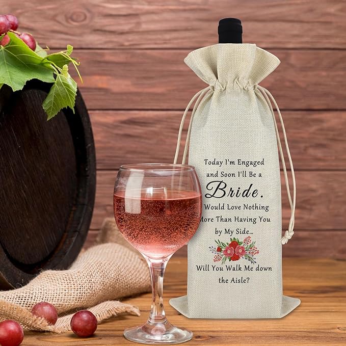 Bridesmaid Gift Wedding Gift for Friends Wine Bag from Bride Engagement Wedding Day Gift Wedding Appreciation Gift for Mom Dad Officiant Cotton Burlap Wine Wrap Bag Bride Proposal Gift Wine Gift Bag