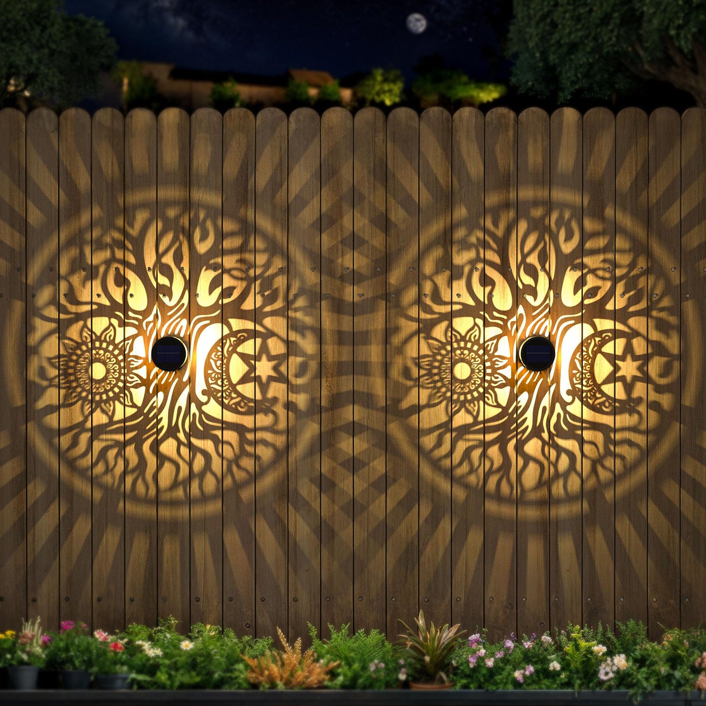 gardencave Solar Fence Lights - 4 Pack, Tree Theme, Waterproof, Outdoor Wall Deck Step Lights, Model Fence1