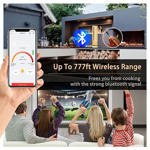 Wireless Meat Thermometer Digital, 777ft Long Range Bluetooth Meat Thermometer for Turkey, Smart Food Thermometer for Oven, Grill, Smoker, BBQ, Air Fryer, App Remote Monitor (Upgrated)