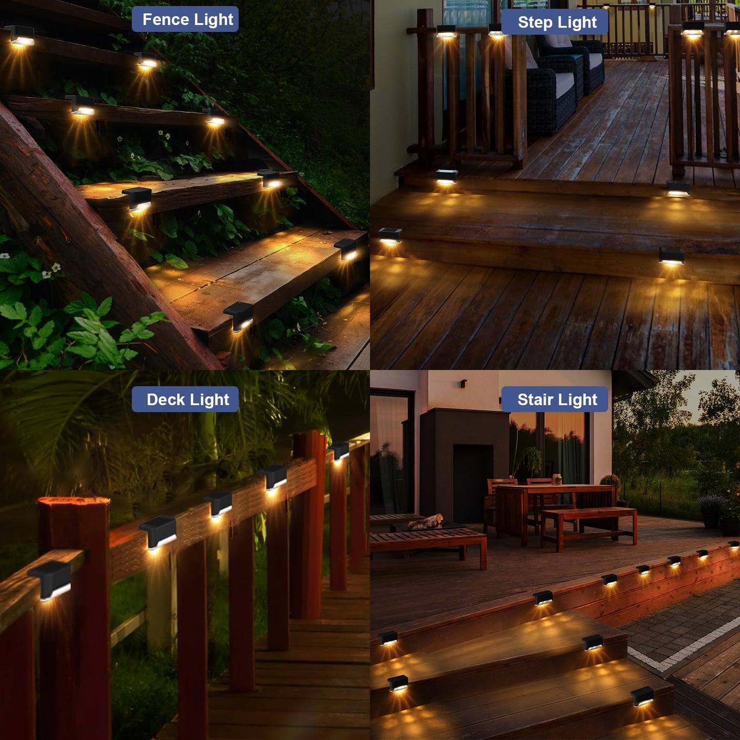 pearlstar Solar Step Lights 16 Pack Waterproof LED Fence Lamp for Patio, Stairs, Garden - Black Model 588