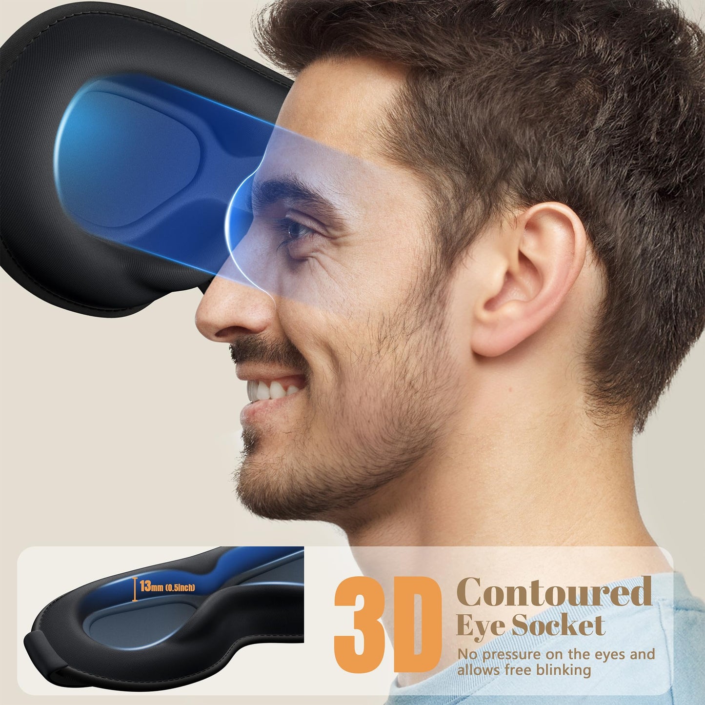 Vynix Sleep Mask for Men Women - 100% Blackout Eye Masks for Sleep, Zero Pressure 3D Sleeping Mask, Adjustable Light Blocking Eye Cover Blindfold for Travel, Nap, Night Work, Office - Black