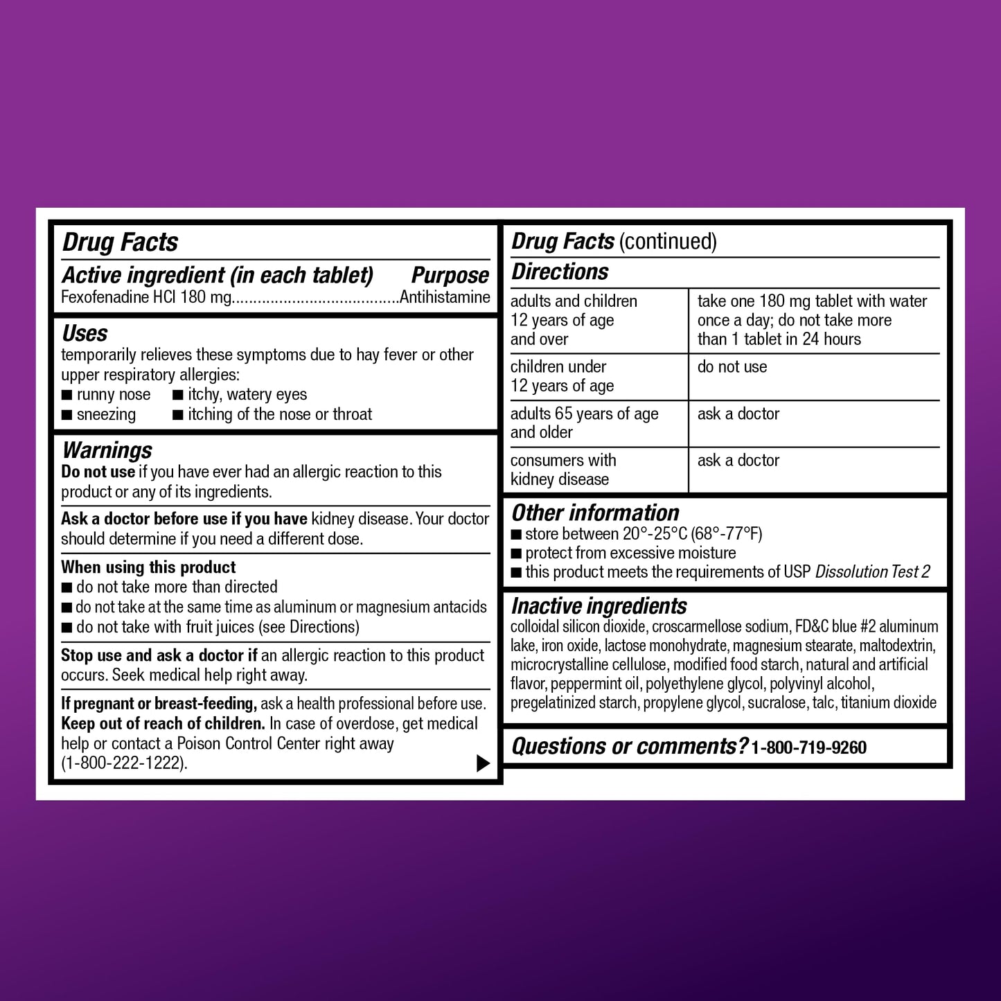 Amazon Basic Care Allergy Relief, 24 Hour, Fexofenadine Hydrochloride 180 mg, Non-Drowsy Antihistamine, Cool Mint Coated Tablets, 70 Count