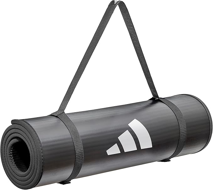 adidas 10mm Extra Thick Training Mat with Carrying Strap and Non-Slip Textured Base - Cushioned Workout Mat for Home Gym, ...