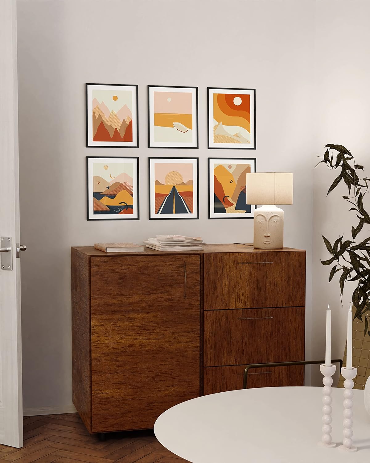 HAUS AND HUES Abstract Minimalist Landscape Wall Art – Set of 6 Modern Mountain Prints, Aesthetic Geometric Nature Posters, Minimalist Wall Decor (Black Frame, 11x14)