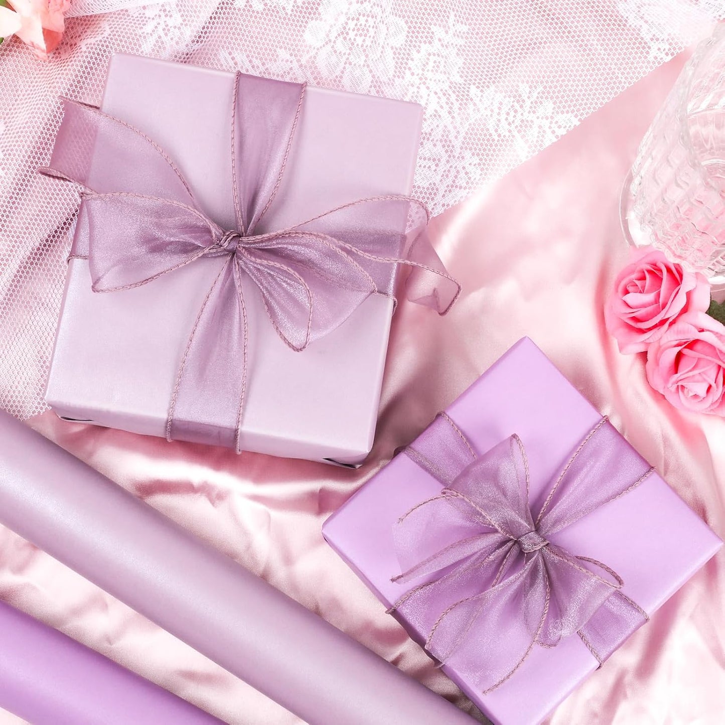 NESCCI Light Purple Matte Wrapping Paper,Solid Color Pearly-Lustre Paper,Gift Wrapping Paper,Perfect for Wedding,Valentine's Day,Birthday, Christmas,Baby Shower,DIY Bouquet (17 Inches X 32.8 Feet)