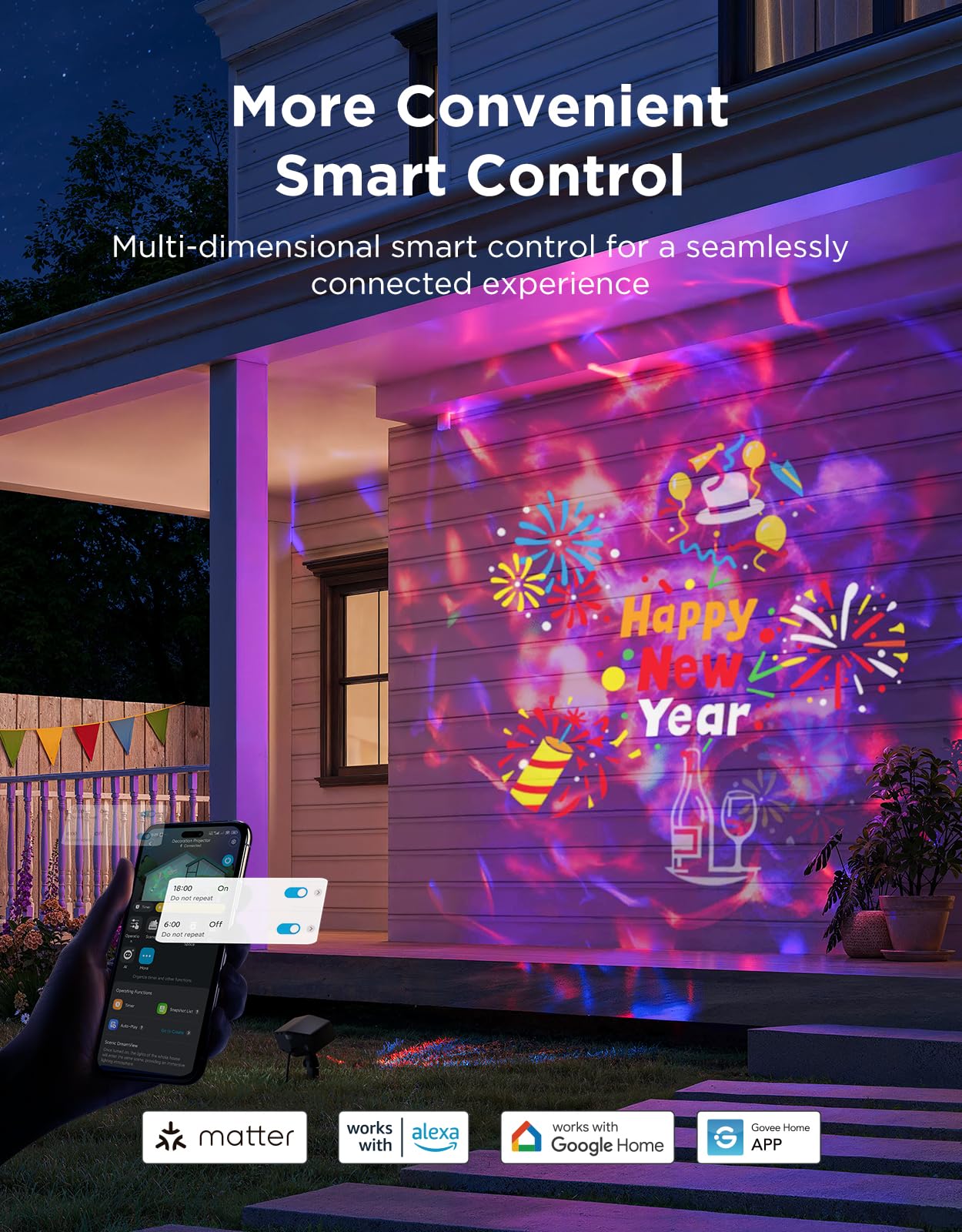 Govee Outdoor Decoration Projector Light, 20W LED Snowflake Projector, IP67 Waterproof, 180° Rotation, 20 HD Effects & 58 Scene Modes with App Control, Works with Alexa, Google Assistant, Matter