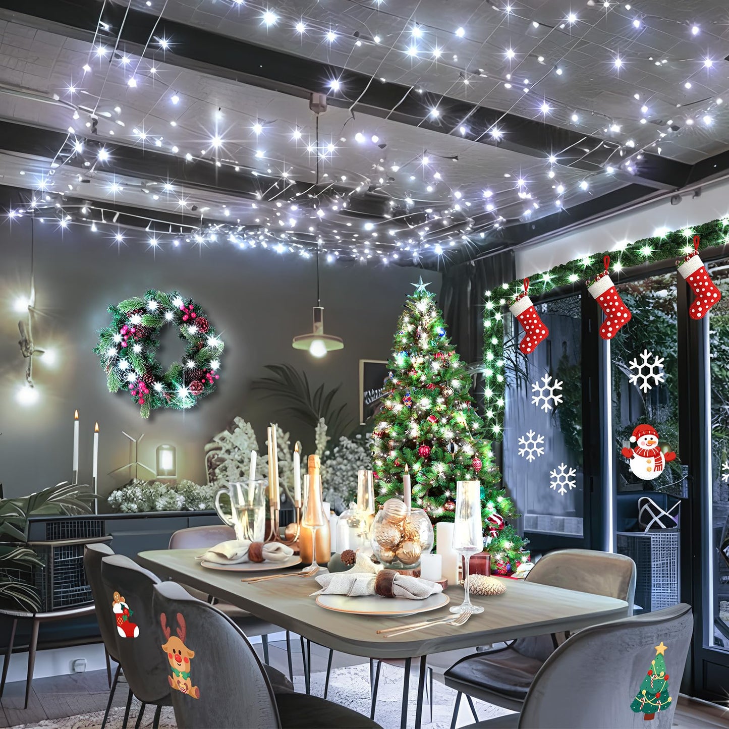 KNONEW Christmas String Lights, 60FT 180LED, Waterproof, 8 Modes, Timer, Cool White, Model KN-1000-LIG168-01