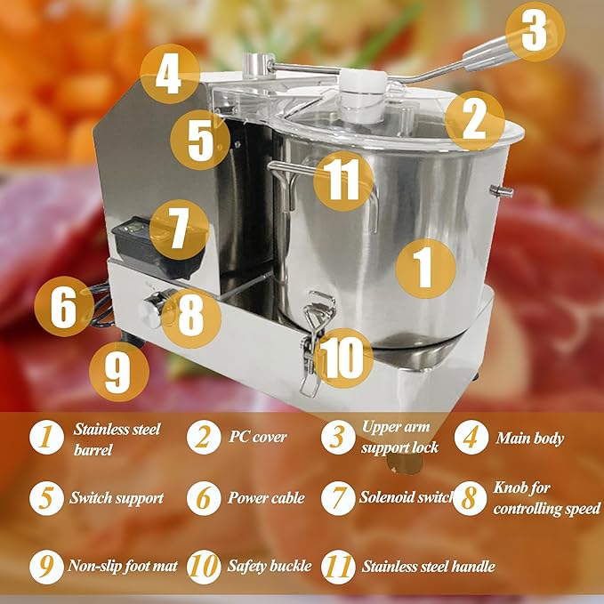 Food Processor Electric Vegetable Chopper Meat Grinder 12L Stainless Steel Vegetable Blender Meat Cutter Adjustable Speed Commercial Food Chopper 110V