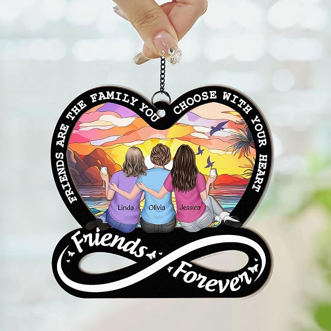 Macorner Personalized Window Hanging Suncatcher Ornament - Friendship Gift for Women, Birthday Present, Best Friend Gift - Forever Family Choose With Heart