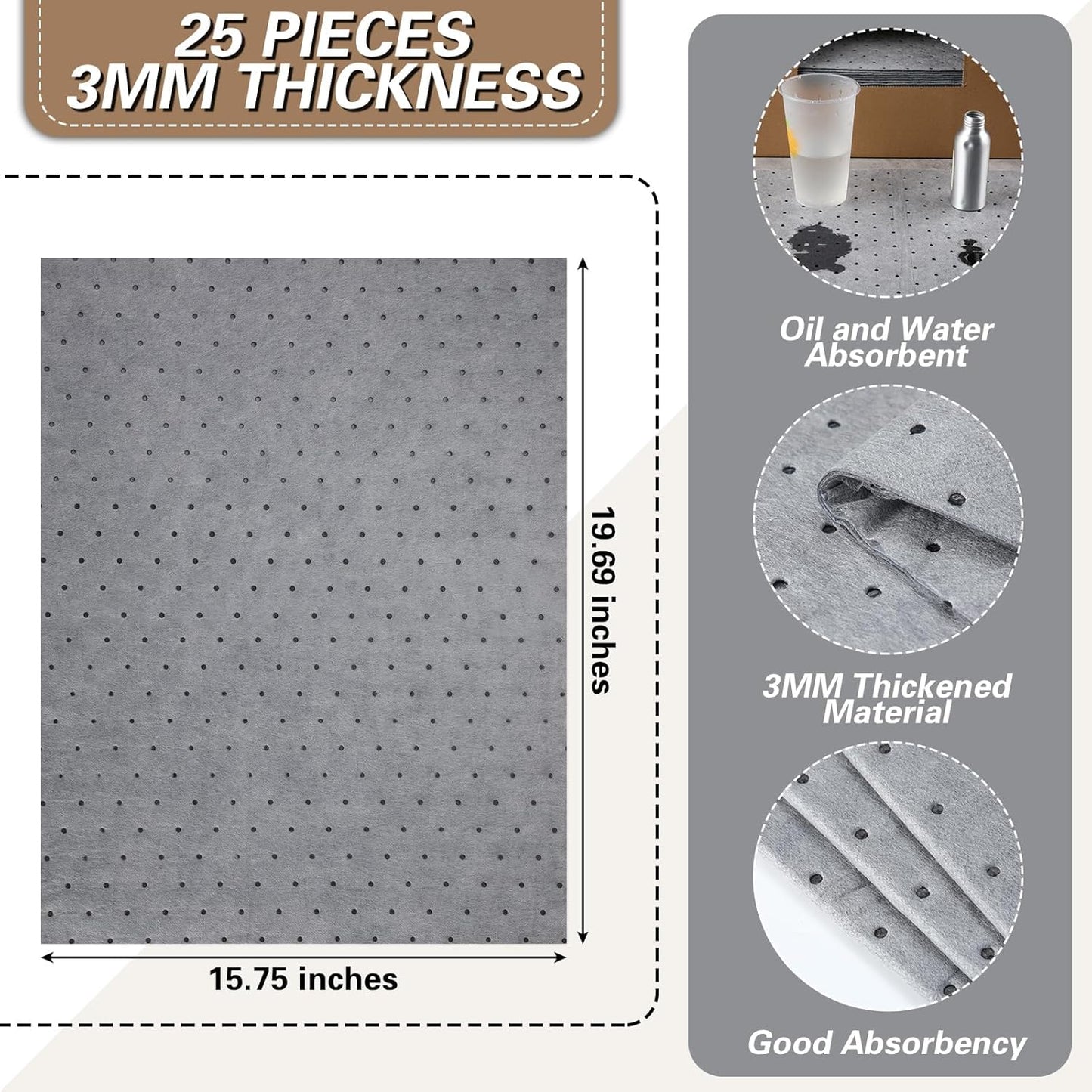 Weewooday 25 Pieces Oil Absorbent Pads 19.69 x 15.75 Inch Oil Spill Mat Garage Accessories Water Absorbent Mat for Leaks Liquids Absorbing Protecting Home Garage Basement