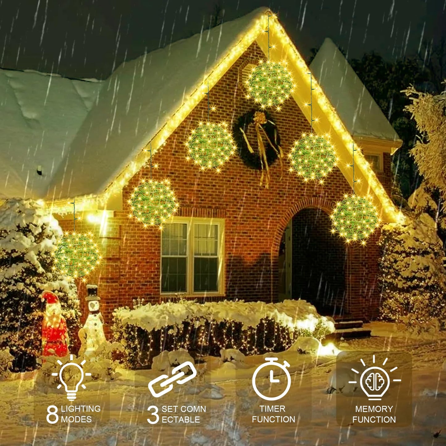 Baung Christmas String Lights Outdoors 4 Pack 7.98 Sphere Ball Tree Garden Globe Lights For Home  Party  Christmas  Porch Patio Wedding  Garden Tree Decoration With Memory Function Plug