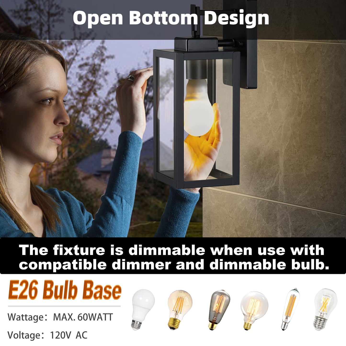 Faymart Lighting 2 Pack Outdoor Sconce Lights-12 Inch Outdoor Wall Light Exterior Sconce Steel And Glass Porch Light  Black Wall Lantern For Front Porch Garage Balcony