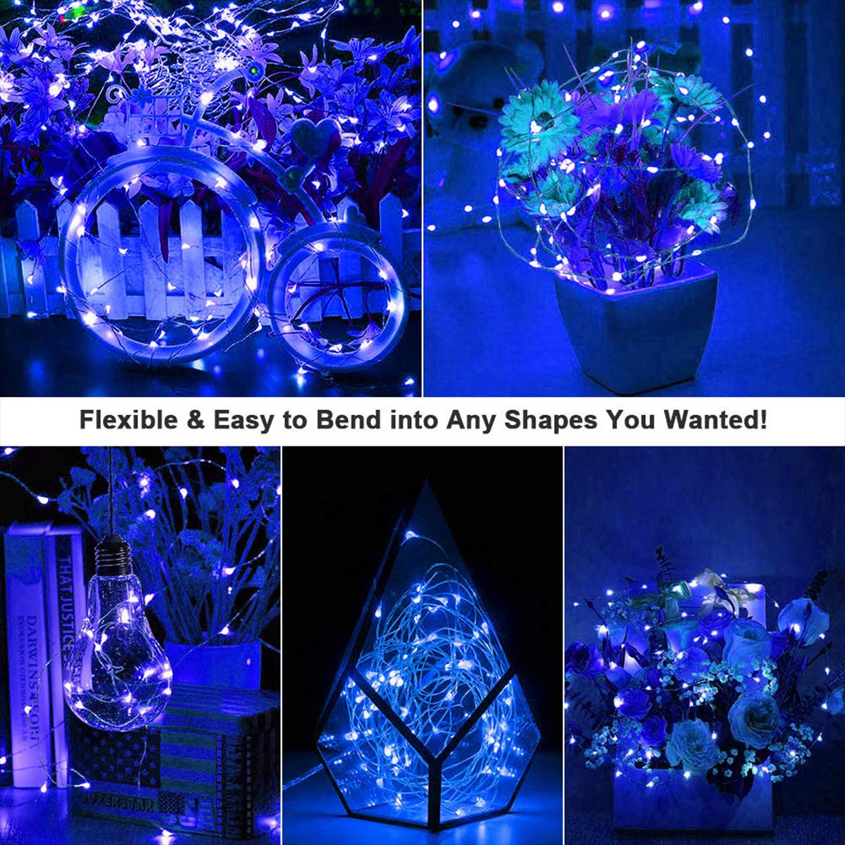 Ariceleo Led Fairy Lights, 4 Pack Mini Battery Operated Copper Wire, 5M Blue - Perfect For Bedroom, Christmas, Parties, And Weddings
