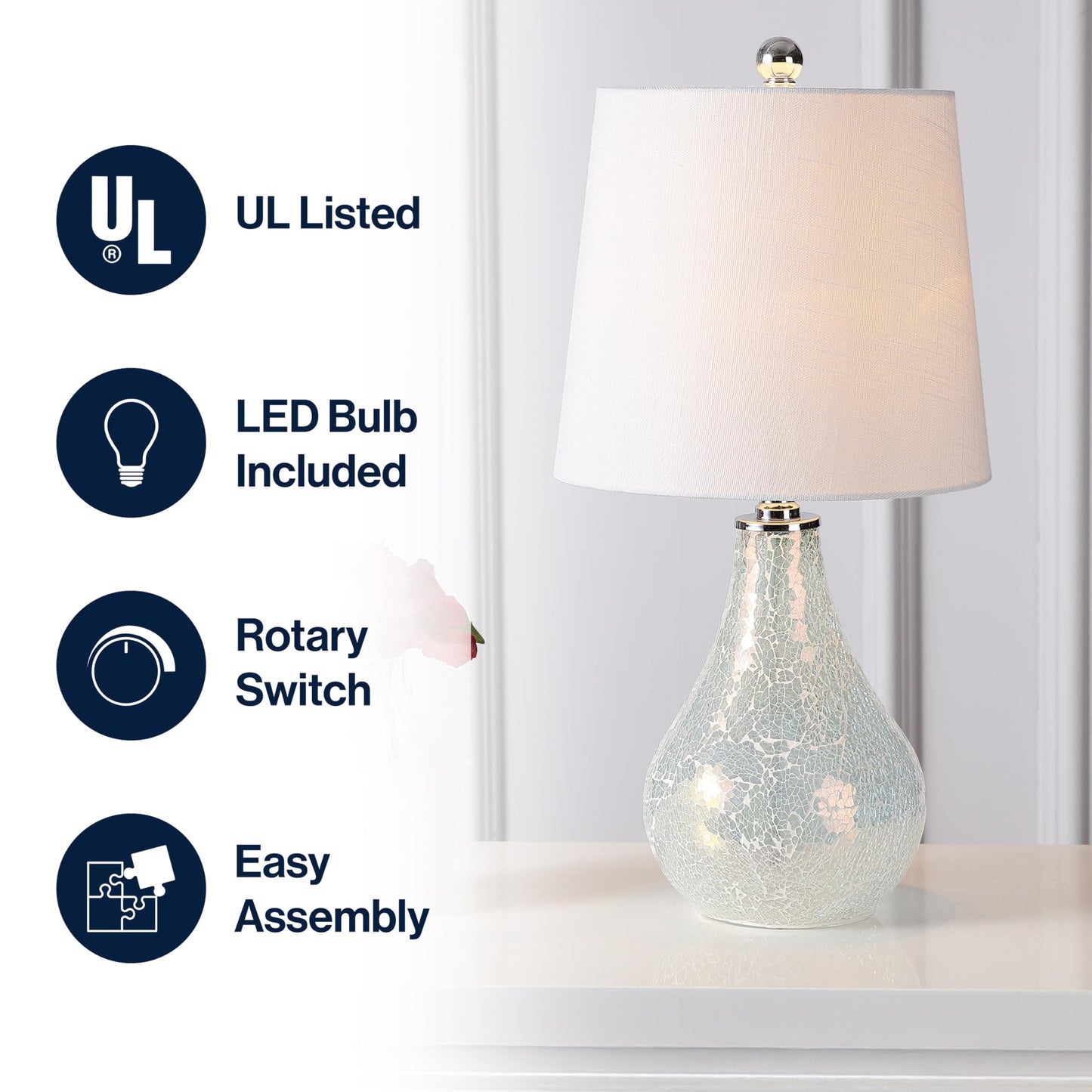 Jonathan Y Mini Led Table Lamp Jyl1024B, Modern Mosaic Design, 20.5, White, Ideal For Office & Home Decor