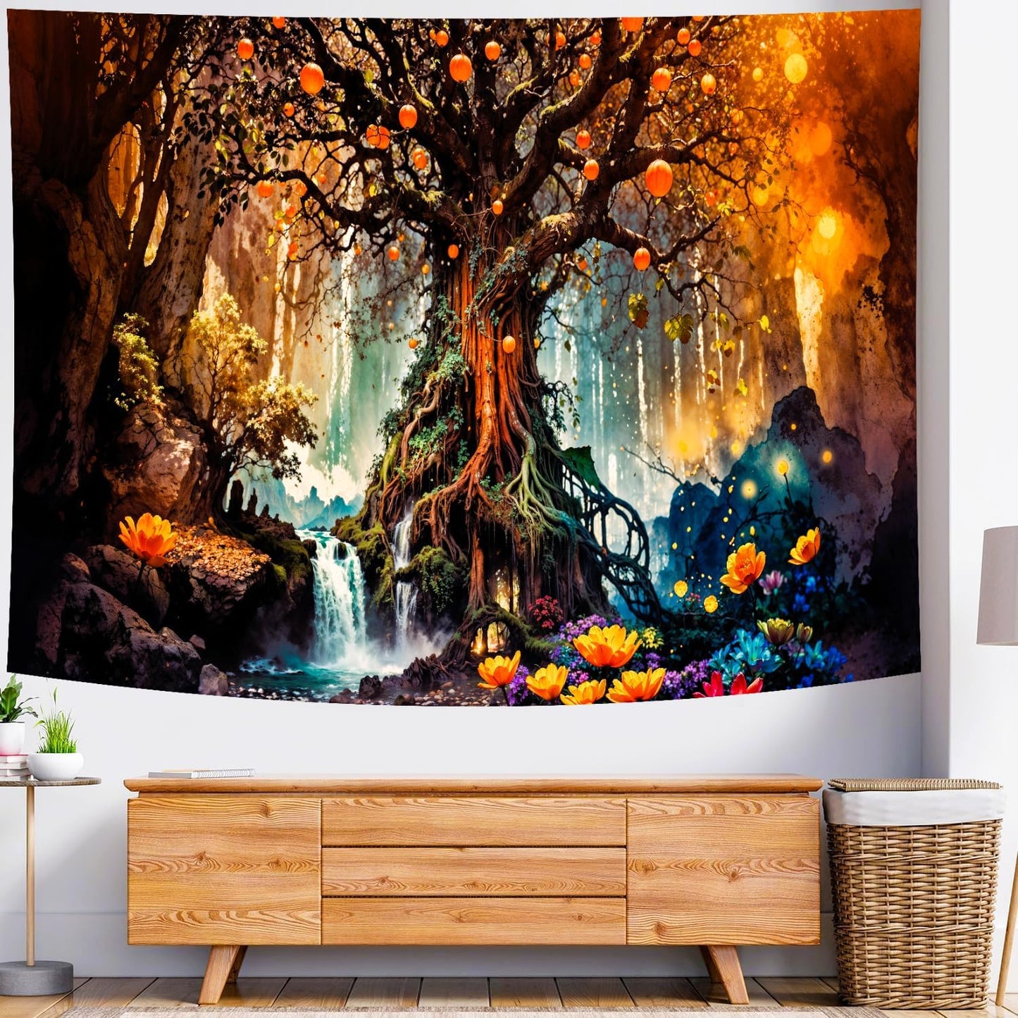 Delur Magical Forest Tapestry Fantasy Tree of Life Fairy Tale Enchanted Mystical Forest Tapestry Psychedelic Nature Landscape Wall Hanging Headboard for Bedroom Living Room Home Decor (59.1" x 78.7")