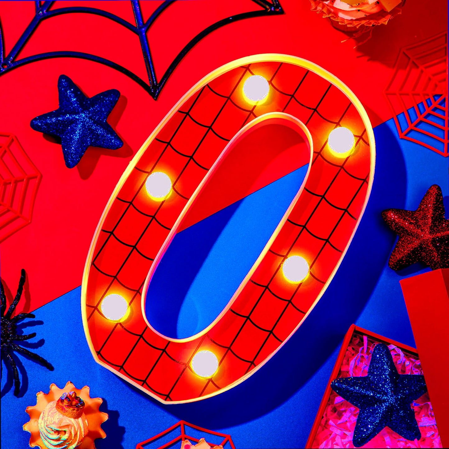 Vihose Spider Led Number Lights Spider Birthday Party Decoration Light Up Numbers Kids Boy Man Birthday Supplies For Marquee Night Christmas Gift Baby Shower(Number 0)