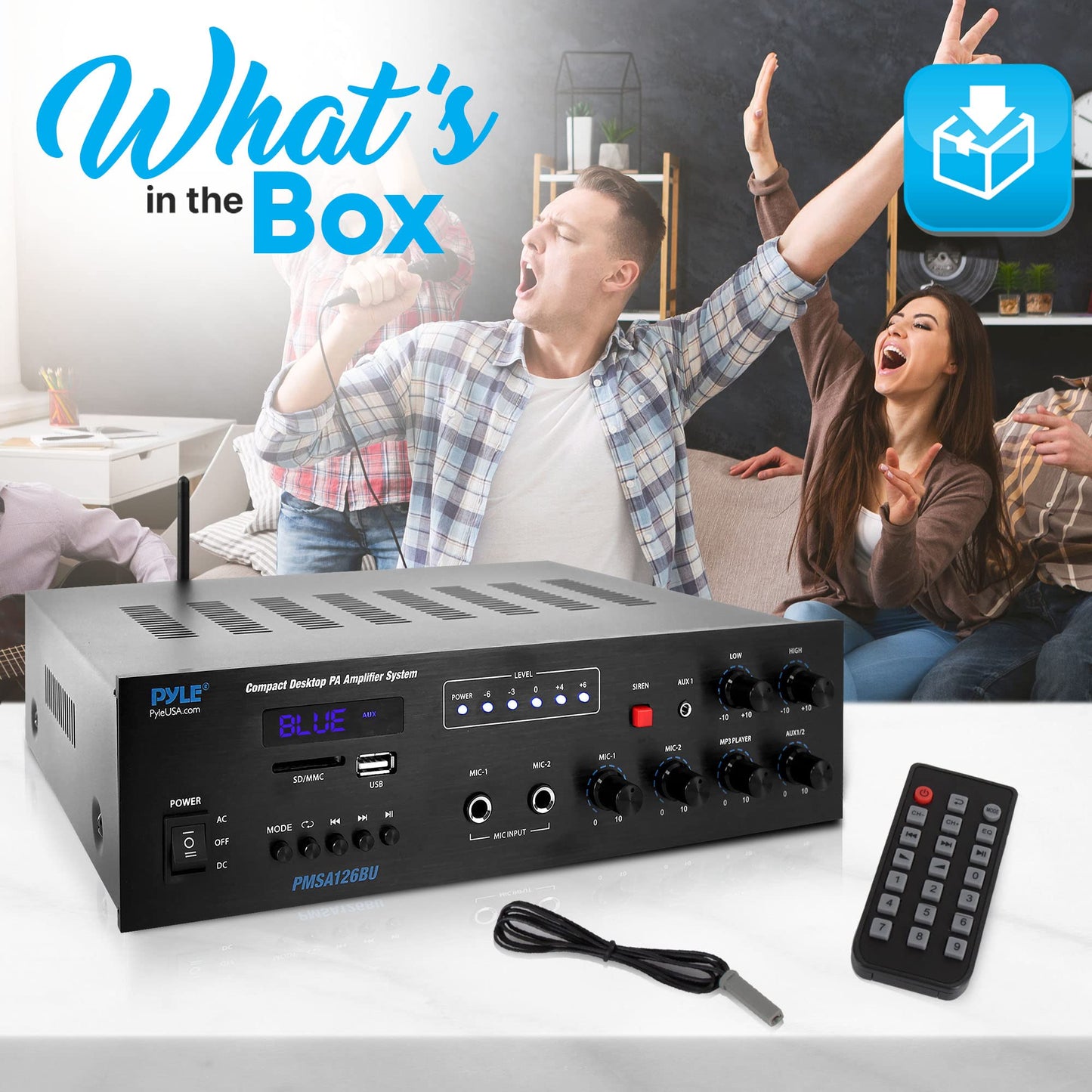 Pyle Wireless Bluetooth Public Address Amplifier - 500W Compact Mini Digital Home Power Audio Sound Pa Receiver System W/ 70V 10