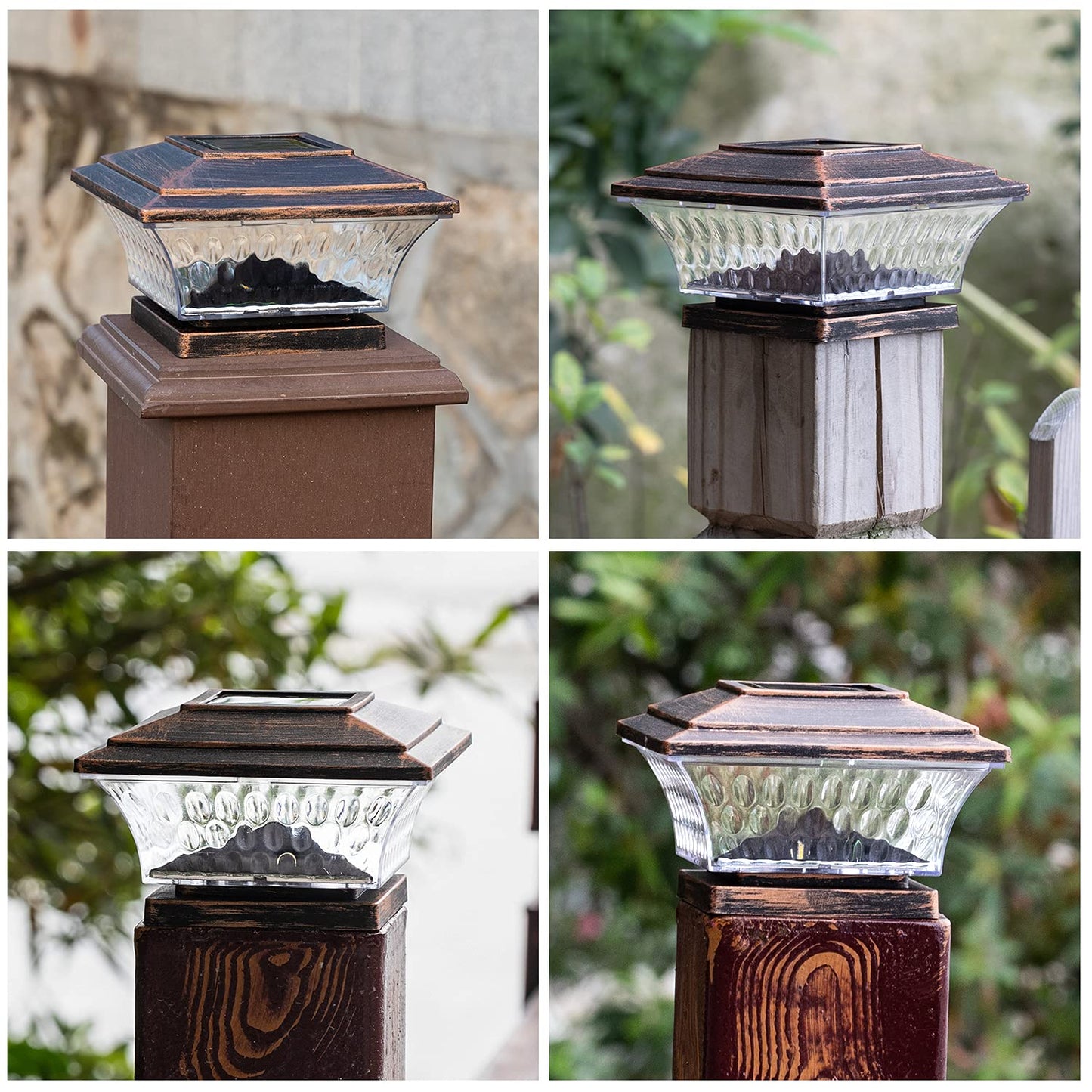 HUYIENO Solar Post Cap Lights LED Deck Fence Light 12pk Brushed Copper Warm White/Bright White Plastic