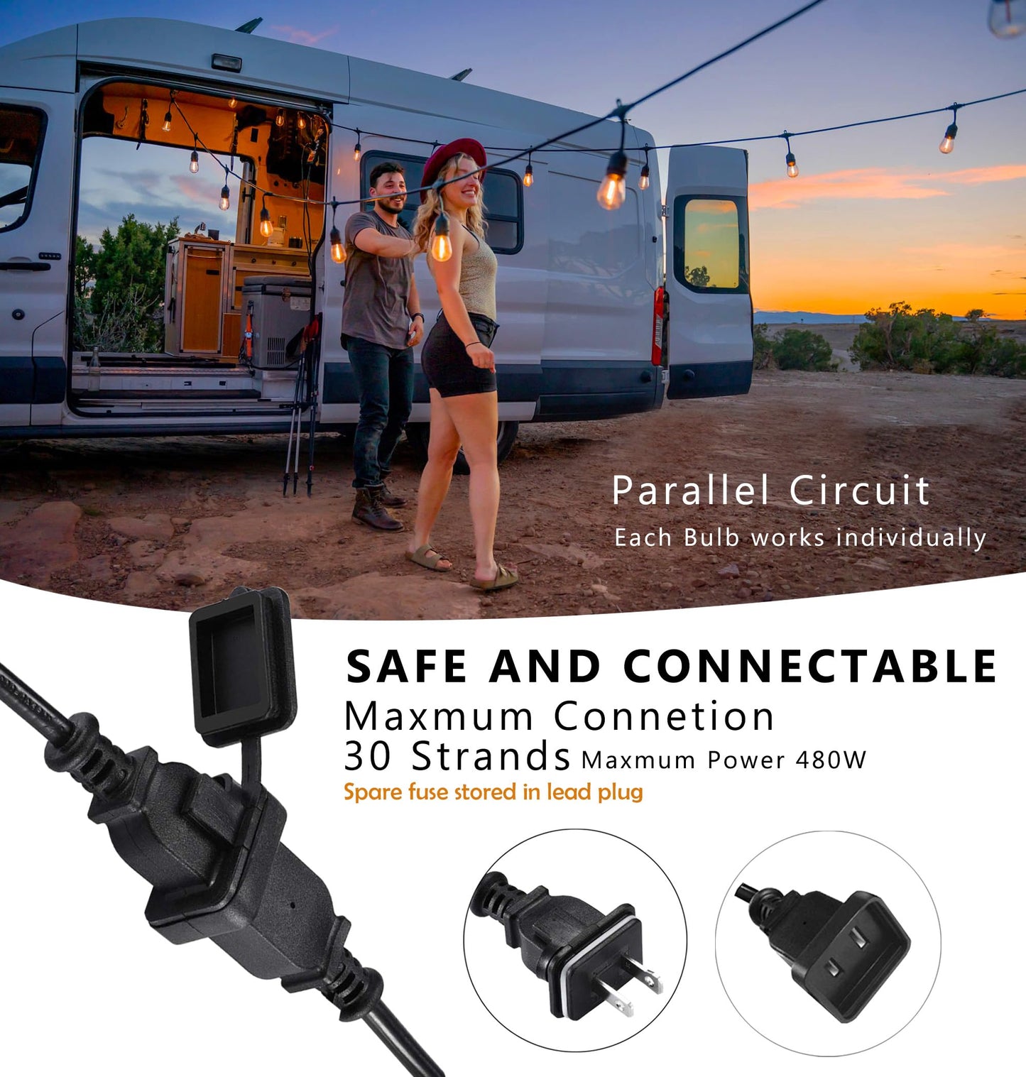 DAMAING LED Outdoor String Lights, 150FT Shatterproof, IP65 Waterproof, 2 Pack, Yellow, Model US075023-S14-2P
