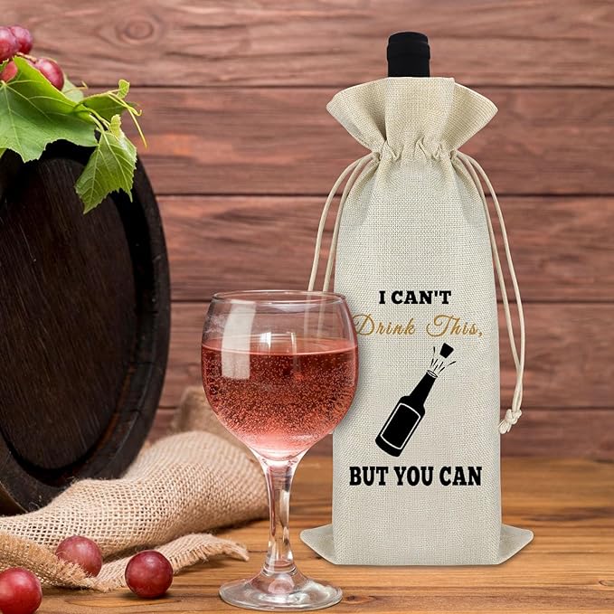 Pregnancy Announcement New Baby Announcement Gift Wine Bag for Husband Friends Grandparents Pregnancy Reveal Baby Shower Party Pregnancy Gift for Women Reusable Burlap Drawstring Wine Wrap Bag