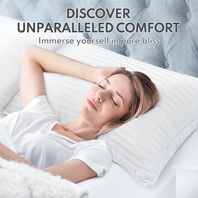 Standard Size Bed Pillows Set of 2 - Premium Down Alternative Cooling Pillows for Side, Back, and Stomach Sleepers Hotel Quality Fluffy Soft Microfiber Fill Breathable Skin-Friendly